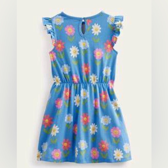 Mini Boden Penzance Blue Flower Daisies Frill Sleeve Jersey Dress Size 2-3Y - Picture 6 of 7